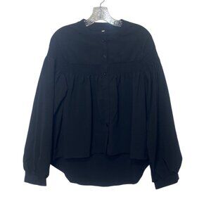 Button Up Long Sleeve Blouse Shirt Womens Medium Black New WOT
